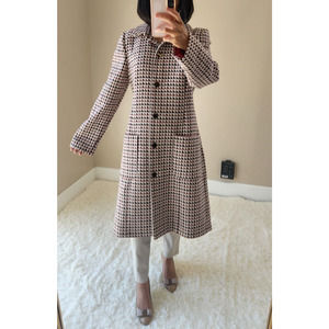 TED BAKER Plaid Lambswool Single Breast Long Coat TD 3 US 8 Pink Button
